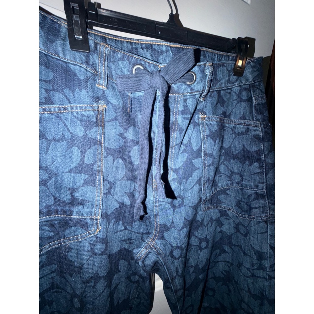 NEW Risen Jeans Floral Print Drawstring Utility Denim Pants Indigo Blue 9/29